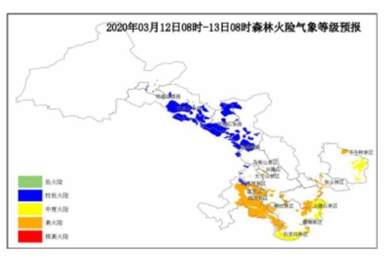 2020年3月12日甘肃省森林火险气象等级预报