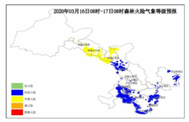 2020年3月16日甘肃省森林火险气象等级预报