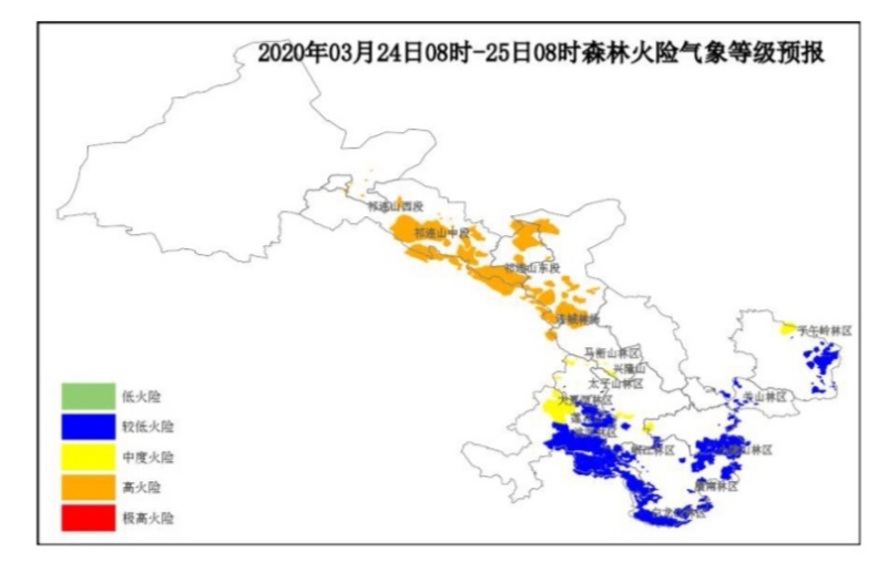 2020年3月24日甘肃省森林火险气象等级预报