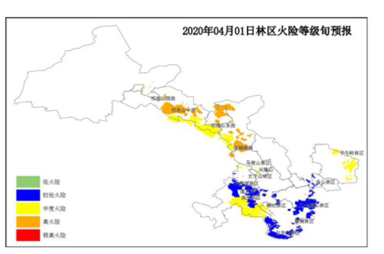 2020年4月1日甘肃省森林林区火险气象等级旬预报