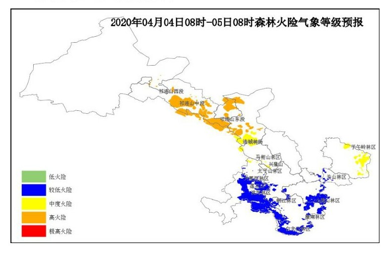2020年4月4日甘肃省森林火险气象等级预报