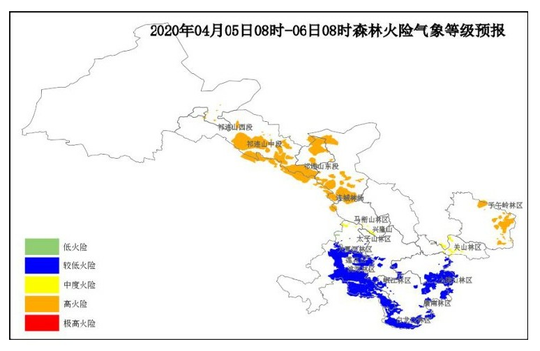 2020年4月5日甘肃省森林火险气象等级预报