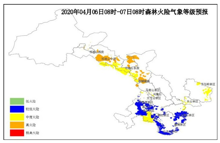 2020年4月6日甘肃省森林火险气象等级预报