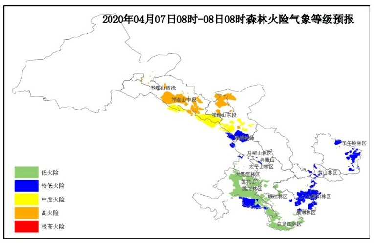 2020年4月7日甘肃省森林火险气象等级预报
