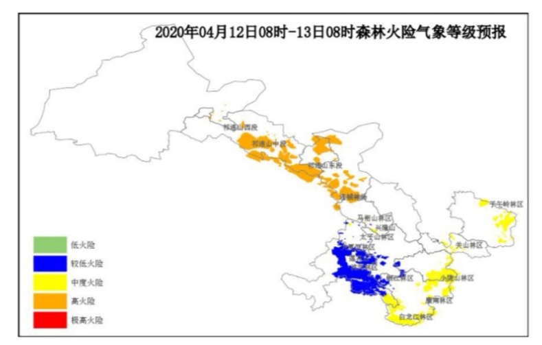 2020年4月12日甘肃省森林火险气象等级预报